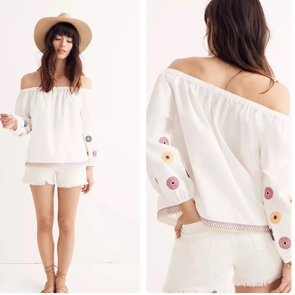 Madewell off the shoulders floral embroidered blouse top size medium